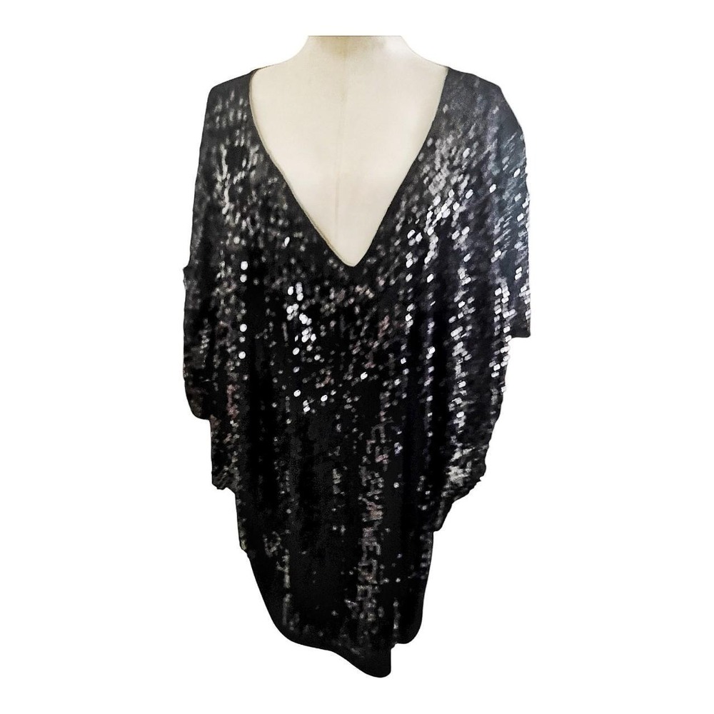 NY Collection Plus Size Black Sequin Party Blouse Size 2X
